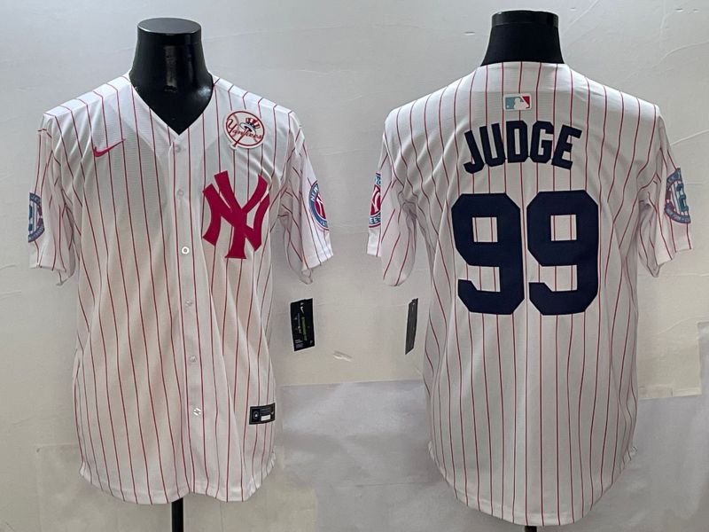 Men New York Yankees #99 Judge White Stripe Jointly Name Nike 2025 MLB Jersey style 5->new york yankees->MLB Jersey